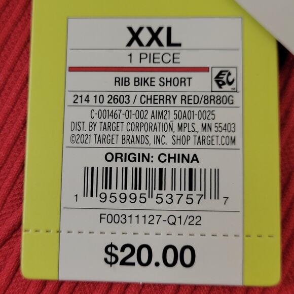 NWT all in motion High Rise 7" Rib Bike‎ Shorts Cherry Red Size XXL - Picture 8 of 12